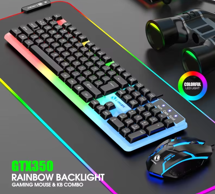 GTX350 RGB Colorful LED Gaming Keyboard & Mouse Combo – USB Wired Backlit Gamer Desktop Set for PC, Laptop, PS4 & Windows