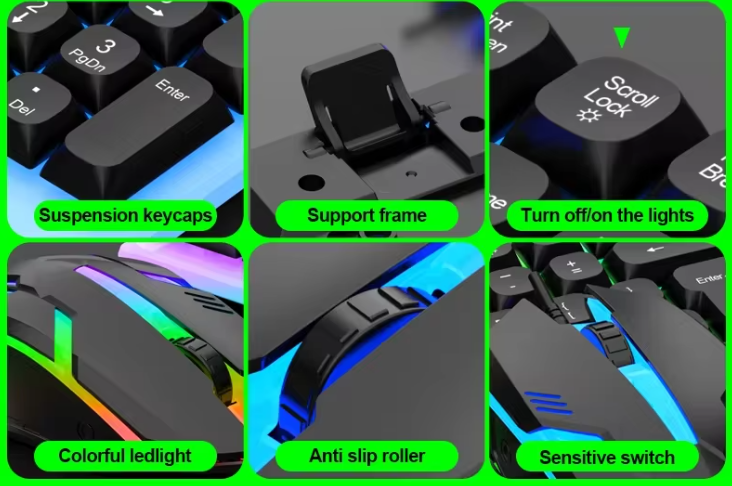 GTX350 RGB Colorful LED Gaming Keyboard & Mouse Combo – USB Wired Backlit Gamer Desktop Set for PC, Laptop, PS4 & Windows