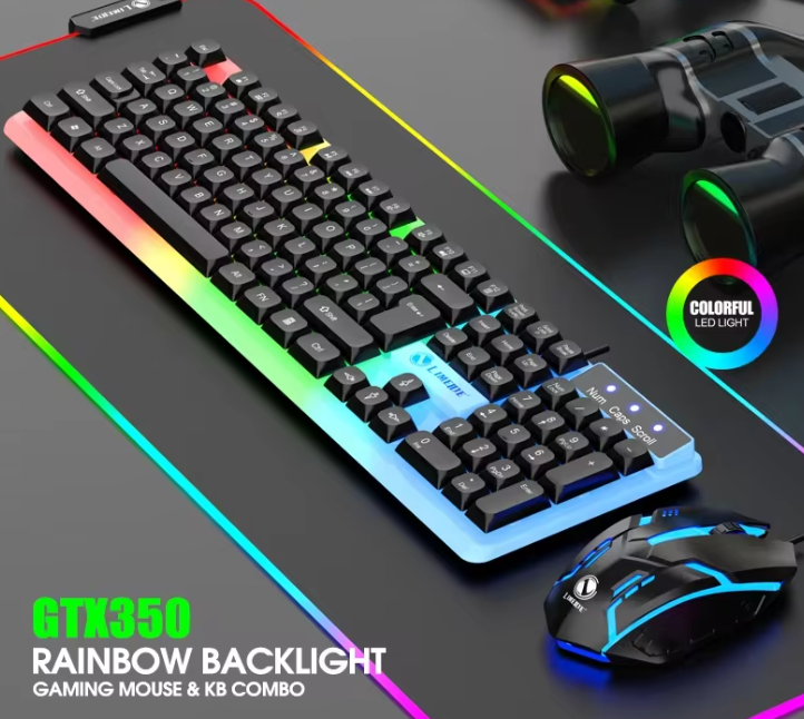 GTX350 RGB Colorful LED Gaming Keyboard & Mouse Combo – USB Wired Backlit Gamer Desktop Set for PC, Laptop, PS4 & Windows
