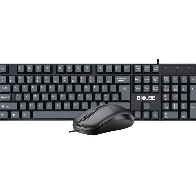 Standard Wired USB Keyboard & Mouse Combo – Ergonomic Soft-Touch Office Set طقم كيبورد وماوس سلكي يو إس بي من BIOJBE - للمكاتب والكمبيوتر